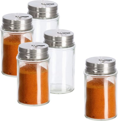 Zeller Kruidenpotje/strooier - 5x - glas/metaal - met strooihulpstuk - 90 ml - 5 x 8,5 cm