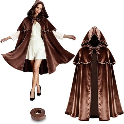 Middeleeuwse Cape met Schouderpantser en Verstelbare Band, 3-in-1 Cape met Kap, Geschikt voor Cosplay, Halloween en Themafeesten, Unisex Kostuum voor Heksen en Piraten