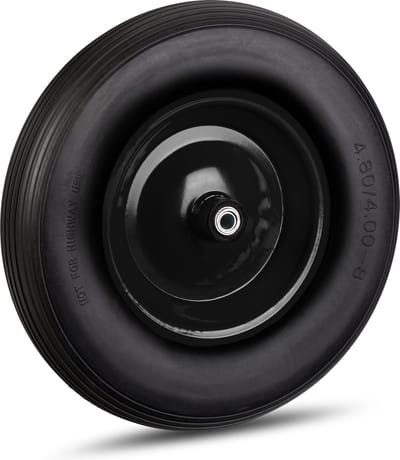 kruiwagenwiel 4.80 4.00-8 - massief rubber - stalen velg - 3 adapters - anti lek - 100 kg - zwart