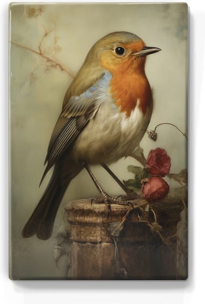 Roodborstje - Mini Laqueprint - 9,6 x 14,6 cm - Niet van echt te onderscheiden handgelakt schilderijtje op hout - Mooier dan een print op canvas.
