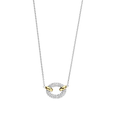 TI SENTO Dames Ketting - 925 zilver - Zirkonia met geel verguld - Maat 42 - 34026ZY