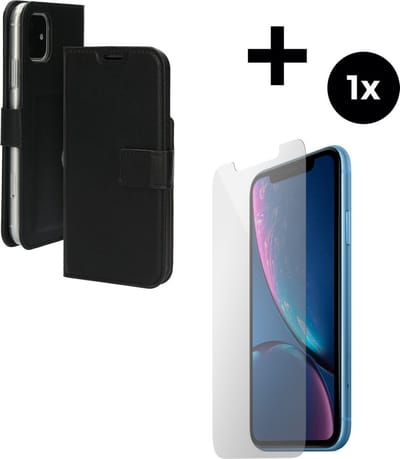 Mobiparts Classic Wallet hoesje geschikt voor Apple iPhone 11 met 1 Screenprotector van Gehard Glas - Zwart