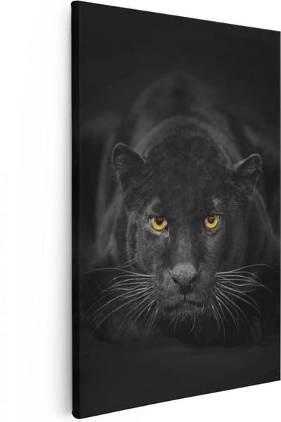 Artaza Canvas Schilderij Zwarte Panter - 20x30 cm - Klein - Muurdecoratie Dierenkop - Wanddecoratie Woonkamer - Kamer Accessoires