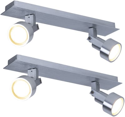 Plafondlamp 2 zwenkbare spots chroom, 2x LED 3,2W 240Lm warm wit, LxBxH 34x7x14 cm, set van 2