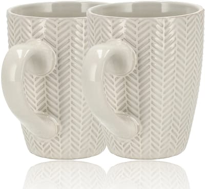 Koffiekopjes Set van 2 – 370ml Keramische Koffiebekers met Oor – Aardewerk Koffiemokken & Theemokken – Grote Mokken voor Koffie, Cappuccino & Latte