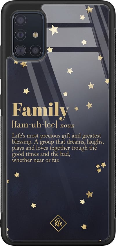 Casimoda® hoesje - Geschikt voor Samsung Galaxy A51 - Family Is Everything - Luxe Hard Case Zwart - Backcover telefoonhoesje - Zwart