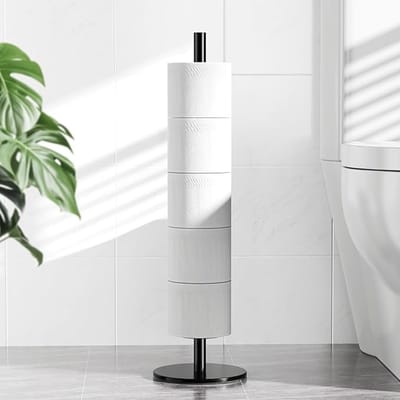 Toiletrolhouder Standaard - Papierrol Opslag - Badkamer Organisatie - Vrijstaand Ontwerp - Ruimte voor 5 Rollen - Zwart