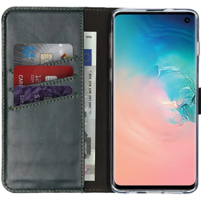 Selencia Hoesje - Geschikt voor Samsung Galaxy S10 - Echt Lederen Bookcase - Groen