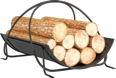 Killogood Brandhoutrek voor binnen 51 x 38 x 33cm geometrisch brandhoutrek met handgreep van metaal - zwart