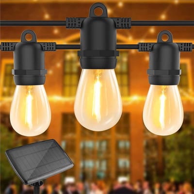 Solar LED Lichtsnoer - 10 transparante LED bulbs - Warm wit - 10m - IP44