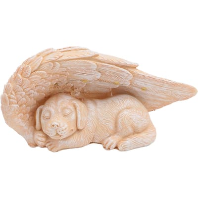 Hond Engel Herdenkingsbeeld met Vleugels LED Decoratieve Lichten Realistisch Weerbestendig Duurzaam Huisdier beige