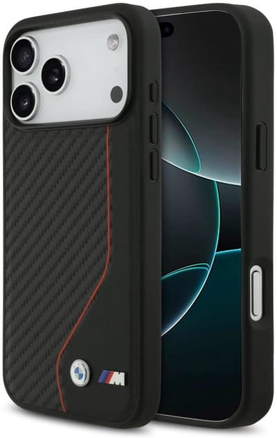 BMW Back Cover - iPhone 17 Pro Max - Zwart - PU Leather & Carbon Look - Schokabsorberend