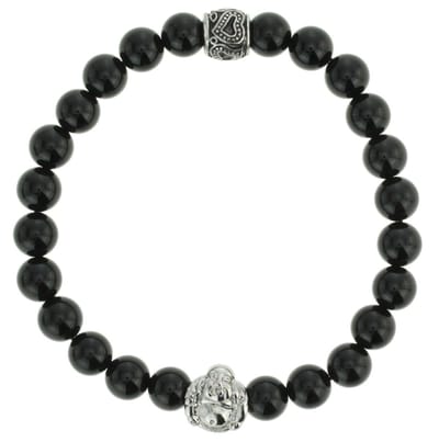 Behave Zwarte elastische heren armband met boeddha van edelstaal en halfedelsteen