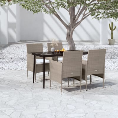 vidaXL - 5-delige - Tuinset - met - kussens - beige - en - zwart