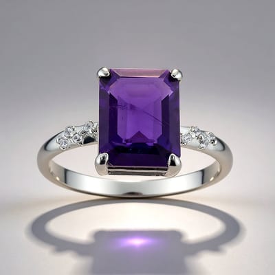 Cavill - Zilveren ring amethist 2,878 ct - 925 sterling zilver geplatineerd - achthoekige Braziliaanse amethist - luxe zilveren damesring met zirkonia