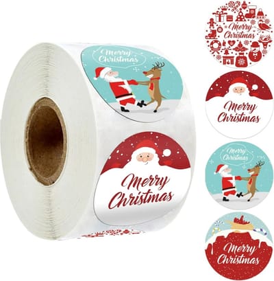 Fako Bijoux - 500 Kerst Stickers Op Rol - 2.5cm - Kerststickers - Christmas Stickers - Label Kerst - Sluitzegel - Merry Christmas Red Mix - 25mm