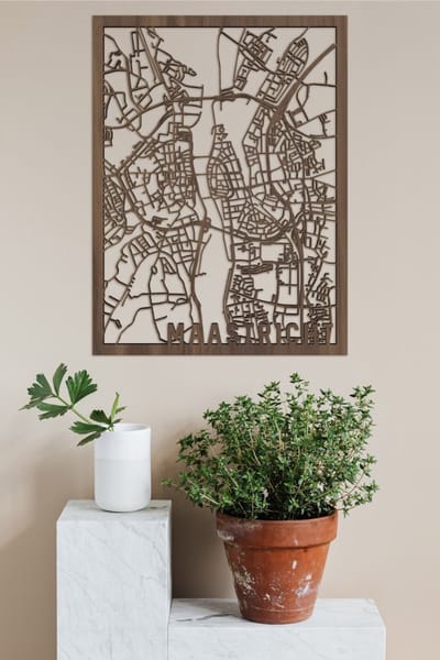 Houten Stadskaart Maastricht Notenhout 50x70cm Wanddecoratie Voor Aan De Muur City Shapes