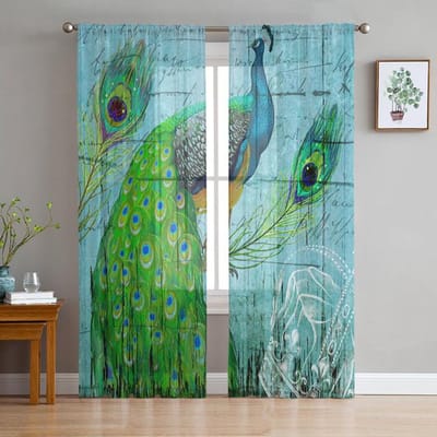Pauwenveer Elegante Witte Tule Gordijnen Voor Woonkamer Slaapkamer Decor Chiffon Transparante Voile Keuken Raam Gordijn 135W x 114H(cm)