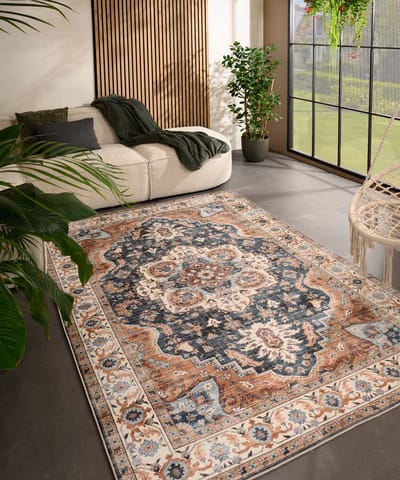 Vintage buitenkleed - Valenca Fino goud/blauw 230x330