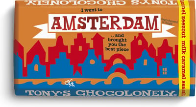 Tony's Chocolonely - Chocoladecadeau - Amsterdam reep - Limited Edition - Melk karamel zeezout - Souvenir - Fairtrade Belgische chocolade - 15 stuks