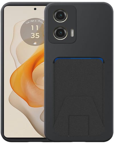 Geschikt voor Motorola Moto G Stylus 2024 Telefoonhoesje met Verstelbare Leren Pasjeshouder - Flexible Back Cover Case Siliconen TPU with Adjustable Leather Cardslot - Zwart - Smartphonica geschikt voor Motorola Moto G Stylus 2024
