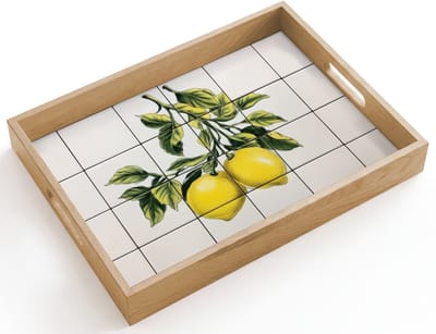 Dienblad hout 40x30 cm - Schootdienblad - Citroen - Decoratie - Keramiek - Takken - Borrelplank rechthoek - Plateau dienbladen