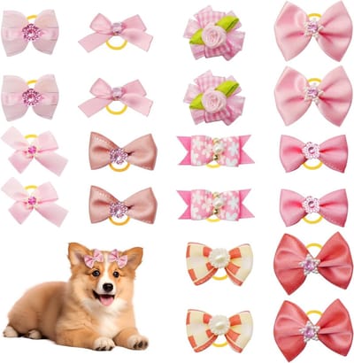 20 Stuks Hondenhaar Strikken in Kleurrijke Stijl voor Kleine Honden, Mode Puppy Haarstrikken met Elastische Band en Knopen