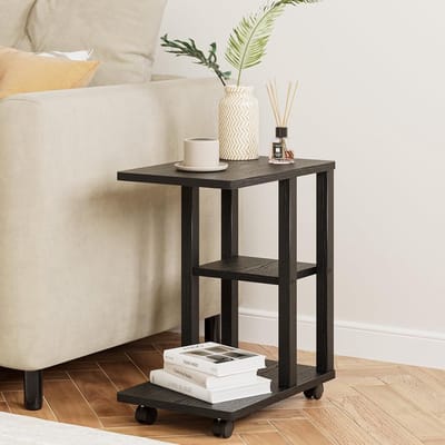 Bijzettafel Met Wielen - Sidetable Laptoptafel - Flexibel Gebruik - Twee Opbergvakken - 39x26x48.5 cm - Zwart