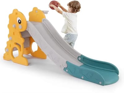 Kinderglijbaan Fioren - Buitenspeelgoed - Met Mand en Basketbalring - Multifunctionele Glijbaan voor Kleuters - Geschikt voor Tot 50 kg - 180x45x80 cm