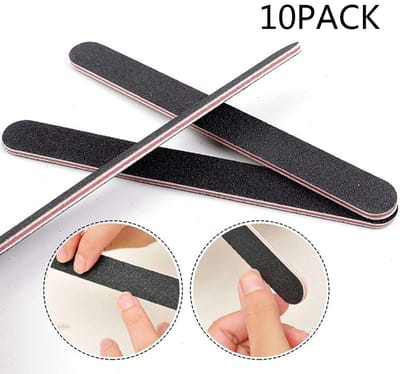 Oneay Set van 10 nagelvijlen, dubbelzijdige professionele nagelvijl, schuurpapier, zwart, manicure- en pedicuretools en nagelpolijstvijl.