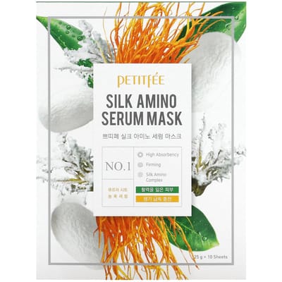 Petitfee, Silk Amino Serum Beauty Mask, 10 packs, 25g each white