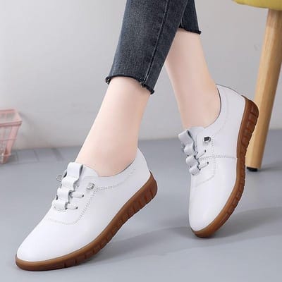 Dames Koeienleren Schoenen Platte Oxfords Zomer Casual Sneakers Enkele Schoenen Zachte Comfortabele Schoenen 39 gray