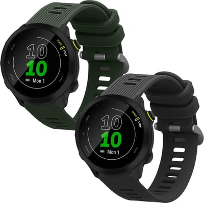 kwmobile 2x horlogebandjes geschikt voor Garmin Forerunner 55 / Forerunner 165 / 245 / 645 / 570 42mm bandje - Smartwatch bandjes van TPU - Activity tracker horloge band in grijs / donkergroen