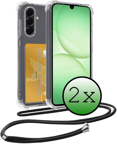 Hoes Geschikt voor Samsung A17 Hoesje Pas Houder Shock Proof Case Hoes Met Koord - Hoesje Geschikt voor Samsung Galaxy A17 Hoes Met Telefoonkoord Pasjeshouder Cover - Transparant - 2 Stuks