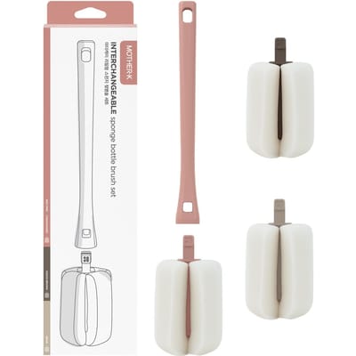 Brosse Nettoyante Éponge avec Têtes de Rechange pour Biberons et Corps 1 Rich 3 Têtes Biberons MOTHER-K, Mousse, + (Indie rose)
