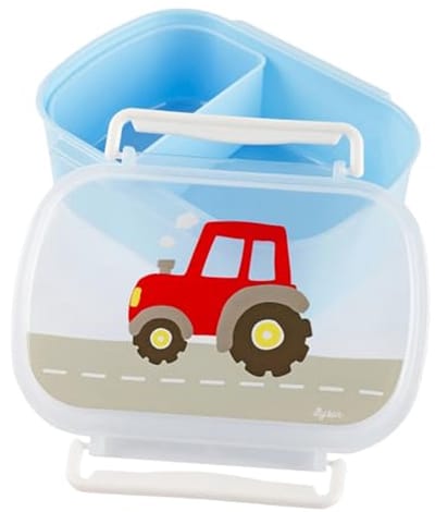 Broodtrommel Tractor - BPA-vrij, Voor Meisjes en Jongens, Kindvriendelijke Lunchbox, Blauw/Rood, Aanbevolen vanaf 2 Jaar