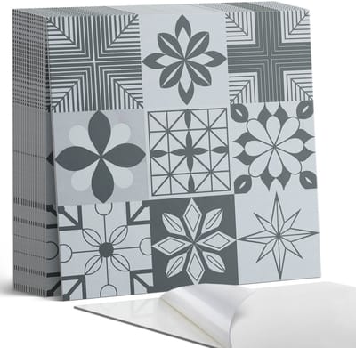 Coloray Plaktegels - Geometrische patronen in mozaïek Zelfklevende Tegels - 20 cm x 20 cm - Grijs Plaktegels - 20 stuks - Vierkant PVC Tegels - Plaktegels Badkamer - Plaktegels Vloer - Vinyltegels Vloer Zelfklevend - Wandtegel Zelfklevend