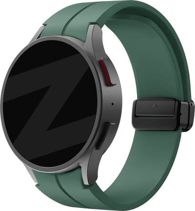 Bandz siliconen band met D-Buckle geschikt voor Galaxy Watch 7 (40 & 44mm) / Watch 6 (Classic) / 5 40mm & 44mm / 5 Pro / 4 & Watch 4 Classic / FE - siliconen materiaal smartwatch bandje met magneetsluiting - donkergroen