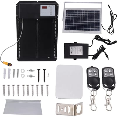 Kippenhok Deur Op Zonne-energie Werking met Lichtsensor Timer Anti-knijp Deuropener met Afstandsbediening IP44 black