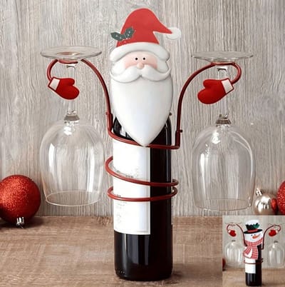 kerstman Wijnfles houder - glashouder voor 2 glazen