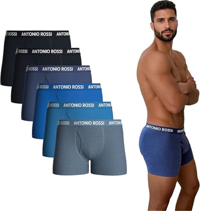 Comfort Boxershort Heren - Met Gulp - Blauw Assorti L - 6 Pack - Boxershorts Heren - Met Gulp - Lange Pijp