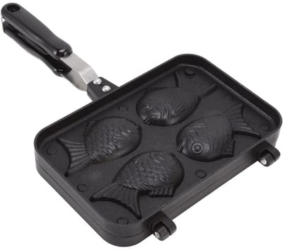 Dailygoods- Taartvorm Visvorm - 4 Bakjes - Antiaanbaklaag - Hoogwaardige Aluminiumlegering - Veilig Handvat - Duurzaam Ontwerp - Wafelijzer