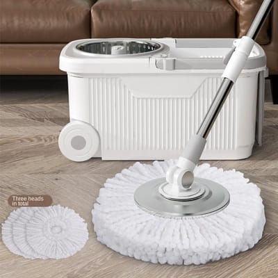 Draaibare Dweilsteel, Universeel, Handsfree, Huishoudelijk, Automatisch, Uitdroging, Lui Dweilen, Artefact, Dweilen Schoonmaken, Spinmop met Bu white