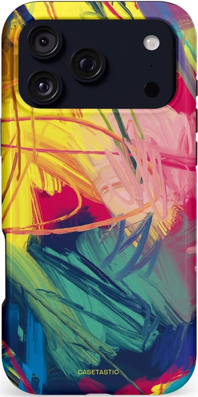 Casetastic hoesje geschikt voor Apple iPhone 17 Pro Max - MagSafe - Dubbellaagse bescherming - Kleurenstorm - Fashion Case - Donkerblauw Geel Roze Bordeaux