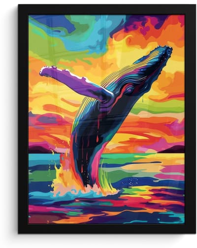 Poster in lijst - Fotolijst 30x40 cm - Posters - Zonsondergang - Walvis - Geschilderd - Kleurrijk - Posterlijst zwart - Decoratie - Wanddecoratie woonkamer - Muurdecoratie slaapkamer