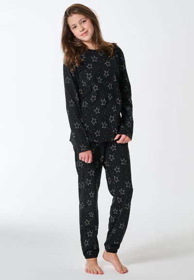 Lange pyjama met manchetten en sterren, zwart - Teens Nightwear 152