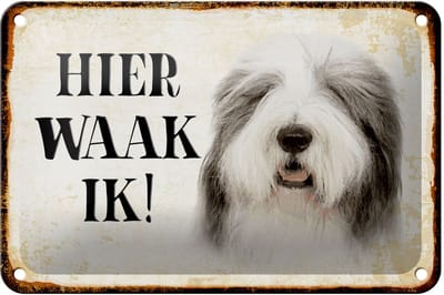 Femer Blikken bordje met tekst 18x12cm nederlands Hier Waak ik Bobtail Hund Decoratie