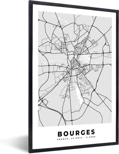 Fotolijst incl. Poster - Kaart - Stadskaart - Bourges - Plattegrond - Frankrijk - 40x60 cm - Posterlijst