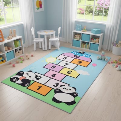 Tapiso Joy Vloerkleed Kinderkamer Kleurrijk Speelkleed voor Jongens Meisjes Kindertapijt met Dieren Panda Cijfers Klassikaal Spel - 80x150