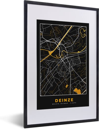 Fotolijst incl. Poster - Deinze - Plattegrond - Goud - Kaart - Stadskaart - 40x60 cm - Posterlijst